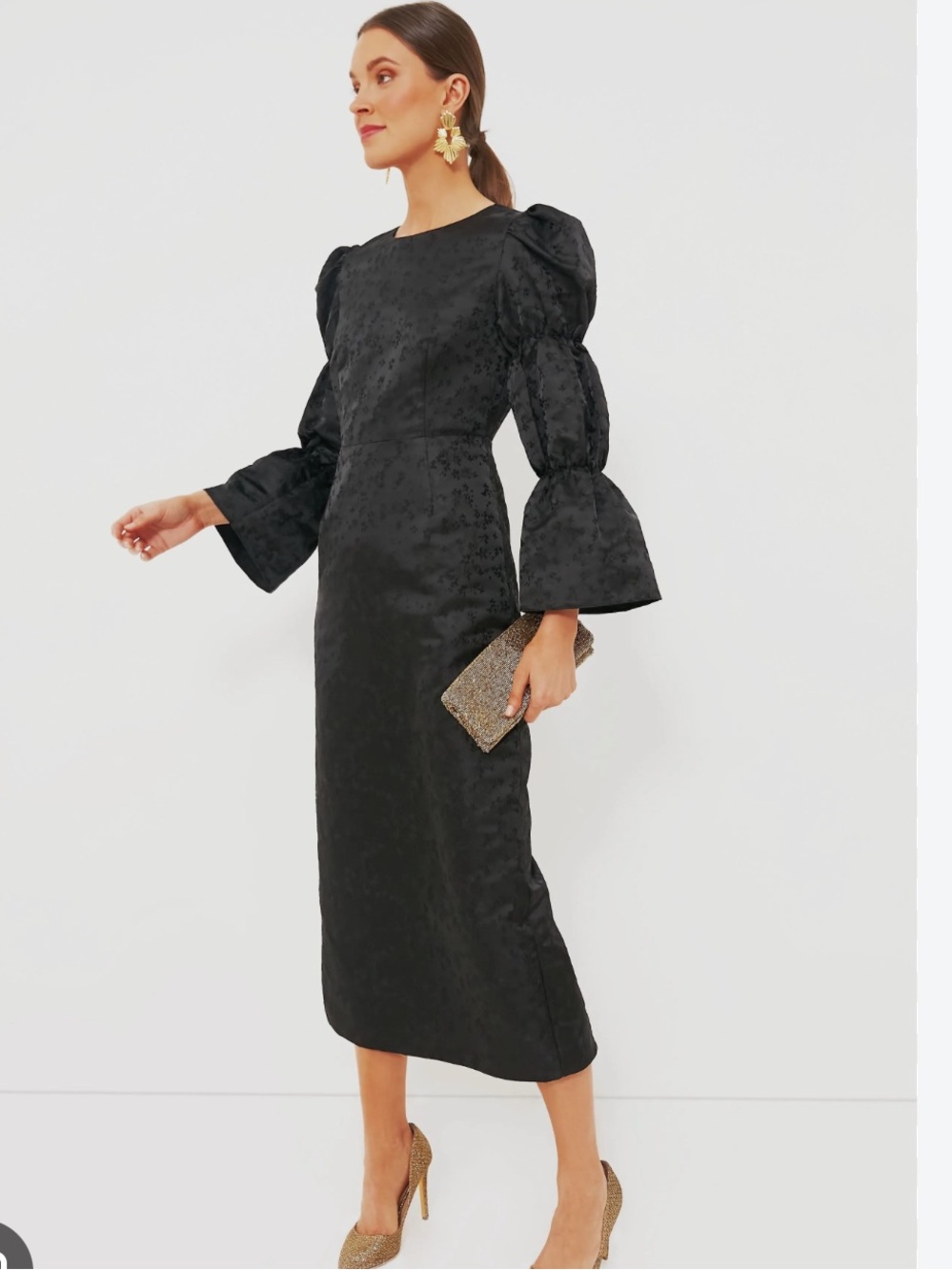 NWT Hyacinth House Satin Jacquard Puff Sleeve Darcy Midi Dress- Small